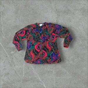 Brown Black and Purple Geometric Pattern Blouse